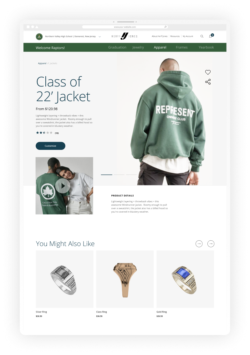 Another page template from the redesigned Herff Jones e-commerce